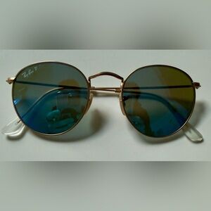 Ray-Ban Gold Frame Sunglasses with Blue Lenses